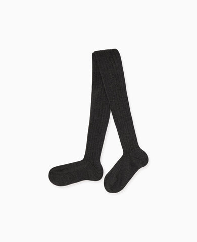 Dark Grey Melange Ribbed Kids Tights