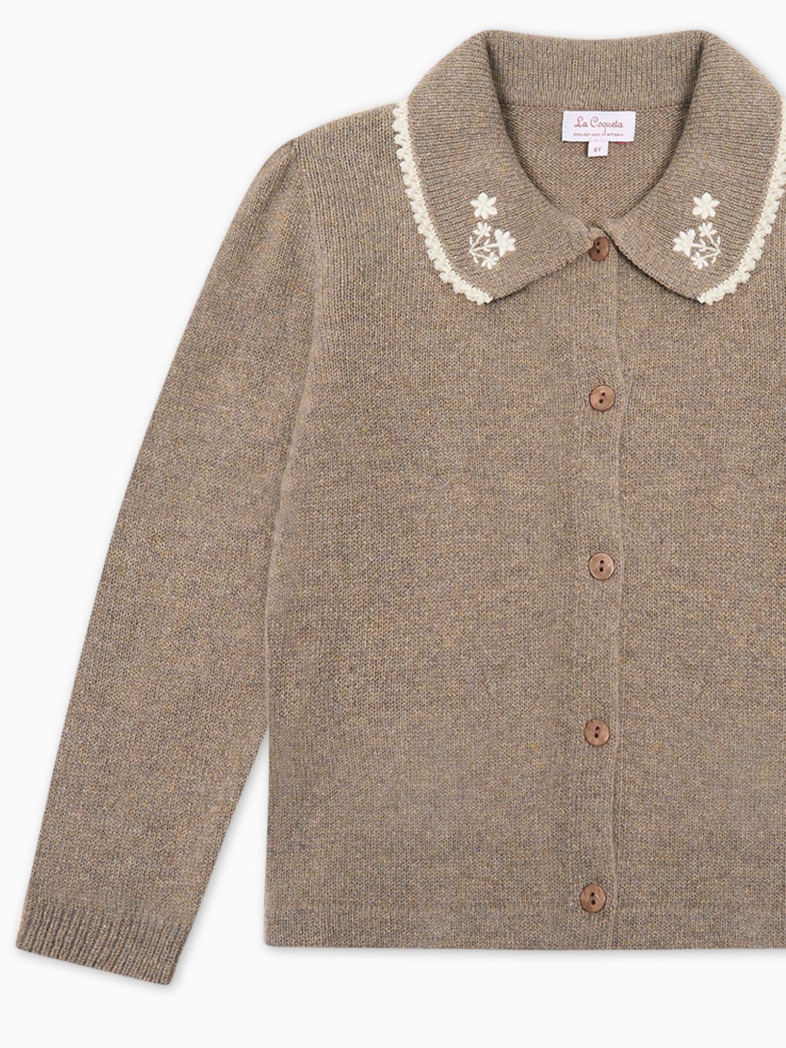 Taupe Harriet Merino Girl Cardigan