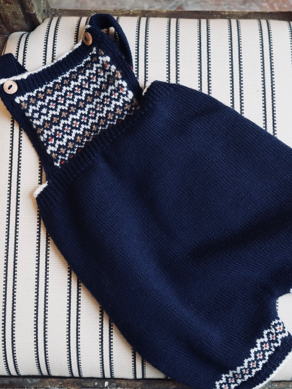 Navy Rubino Merino Fair Isle Baby Knitted Dungarees