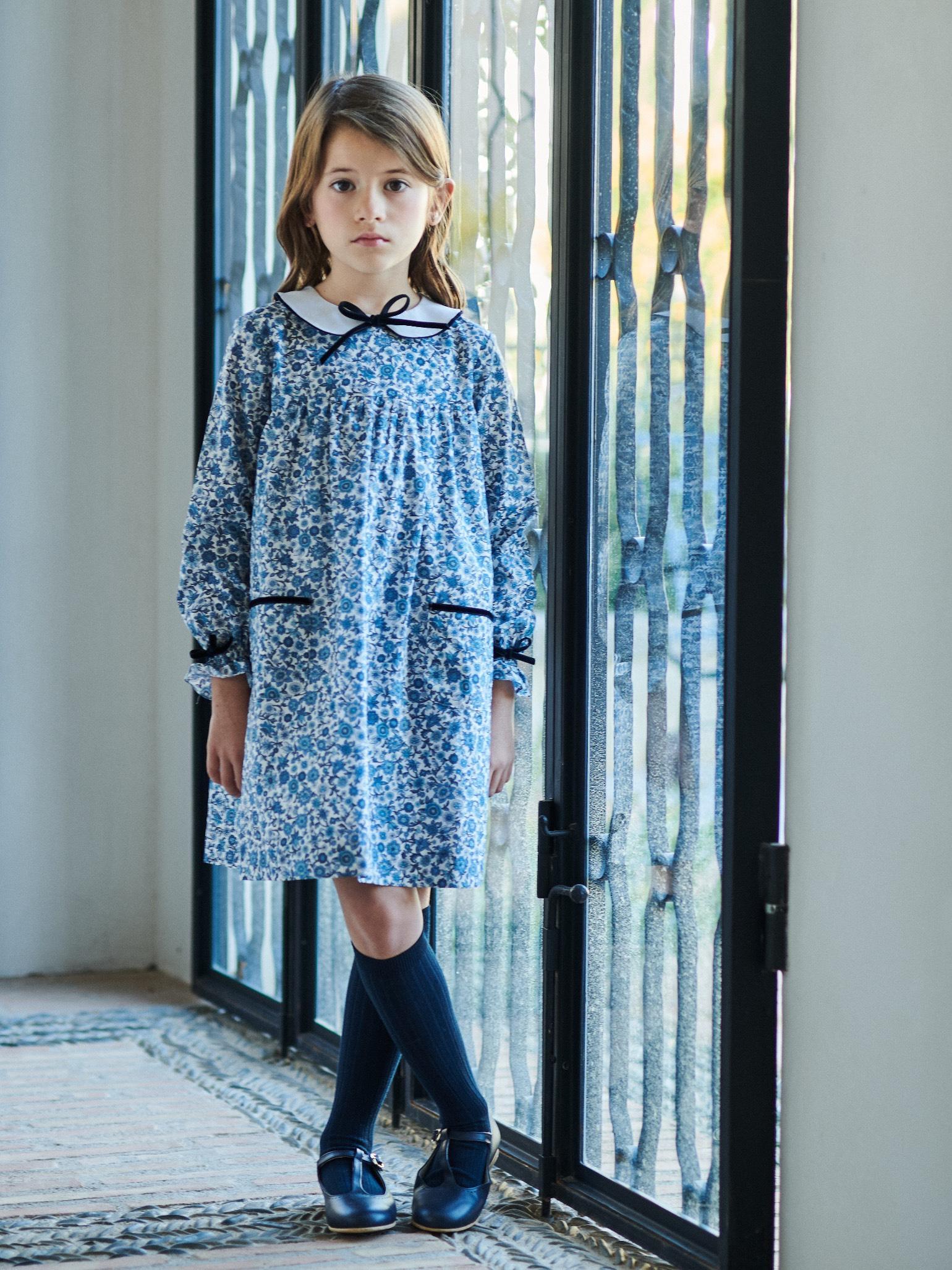 Blue Floral Iris Made With Liberty Fabric Girl Empire Dress