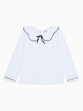 White & Navy Iziar Long Sleeve Girl Top