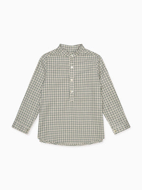 Green Check Jazmin Cotton Long Sleeve Boy Shirt