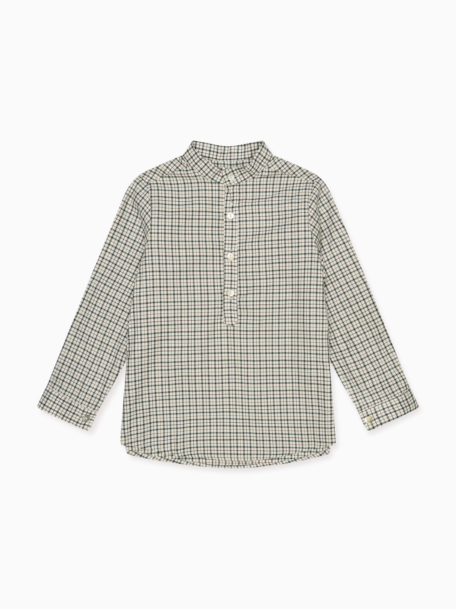 Green Check Jazmin Cotton Long Sleeve Boy Shirt