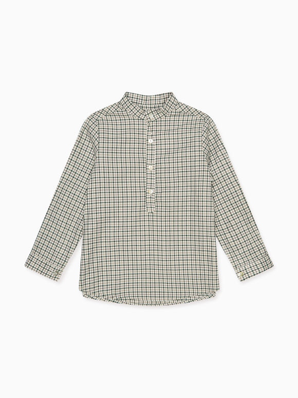 Green Check Jazmin Cotton Long Sleeve Boy Shirt