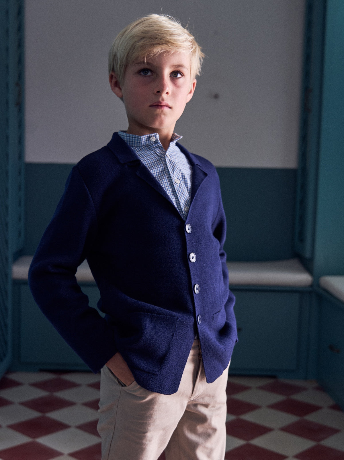 Dusty Blue Check Jazmin Long Sleeve Boy Shirt