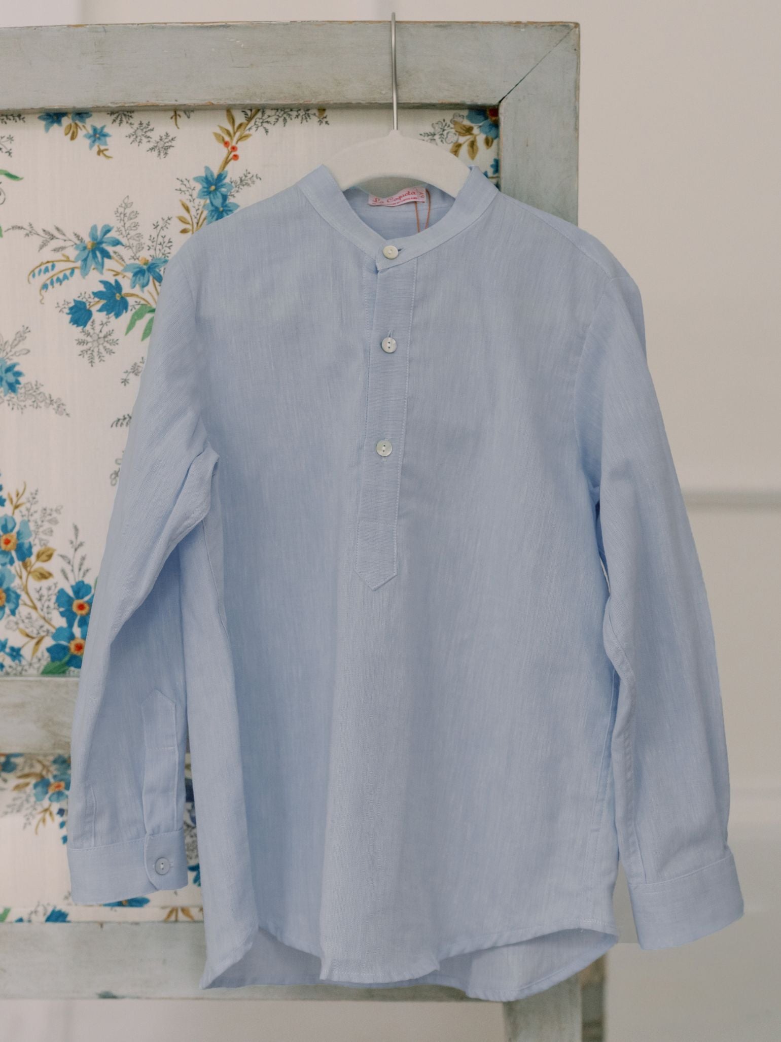 Dusty Blue Jazmin Linen Mix Long Sleeve Boy Shirt