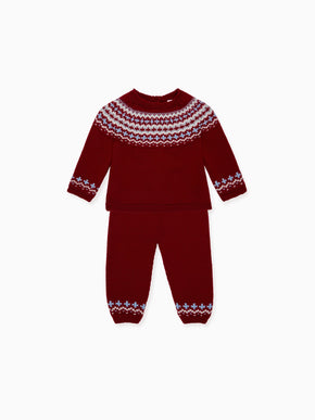 Burgundy Lyle Merino Fair Isle Baby Knitted Set