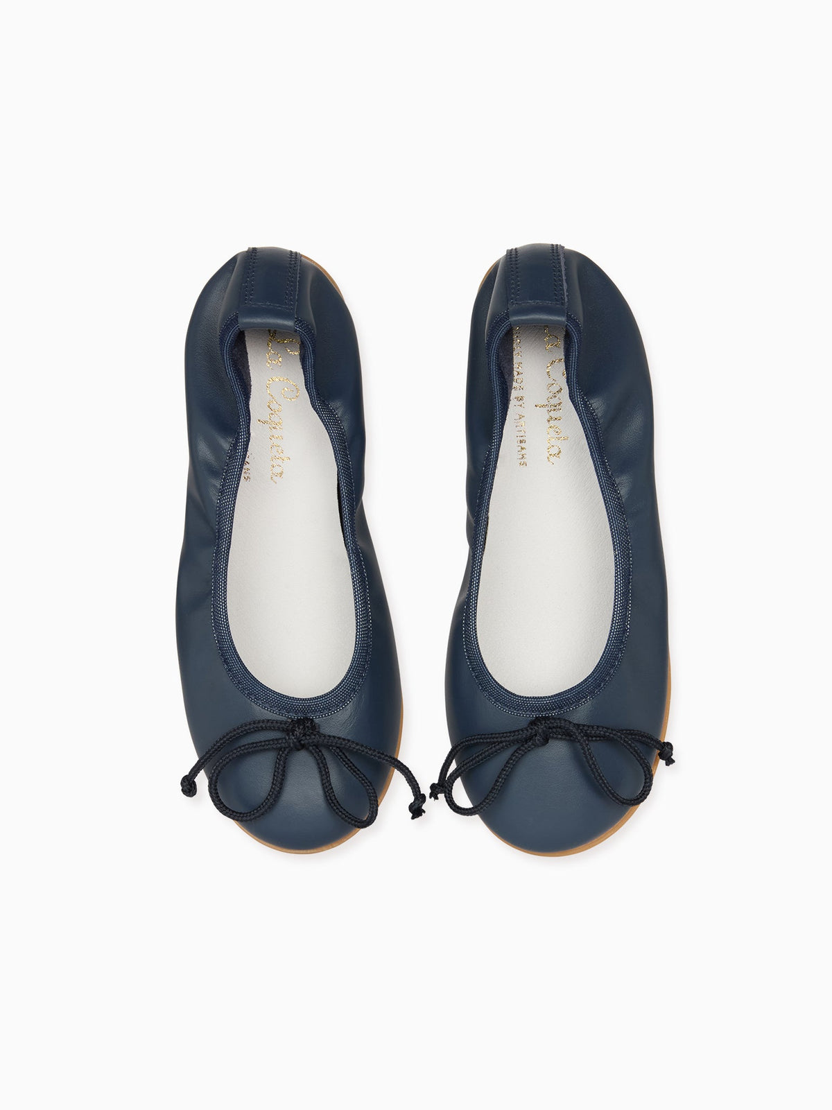 Navy Leather Girl Bow Ballerina Shoes