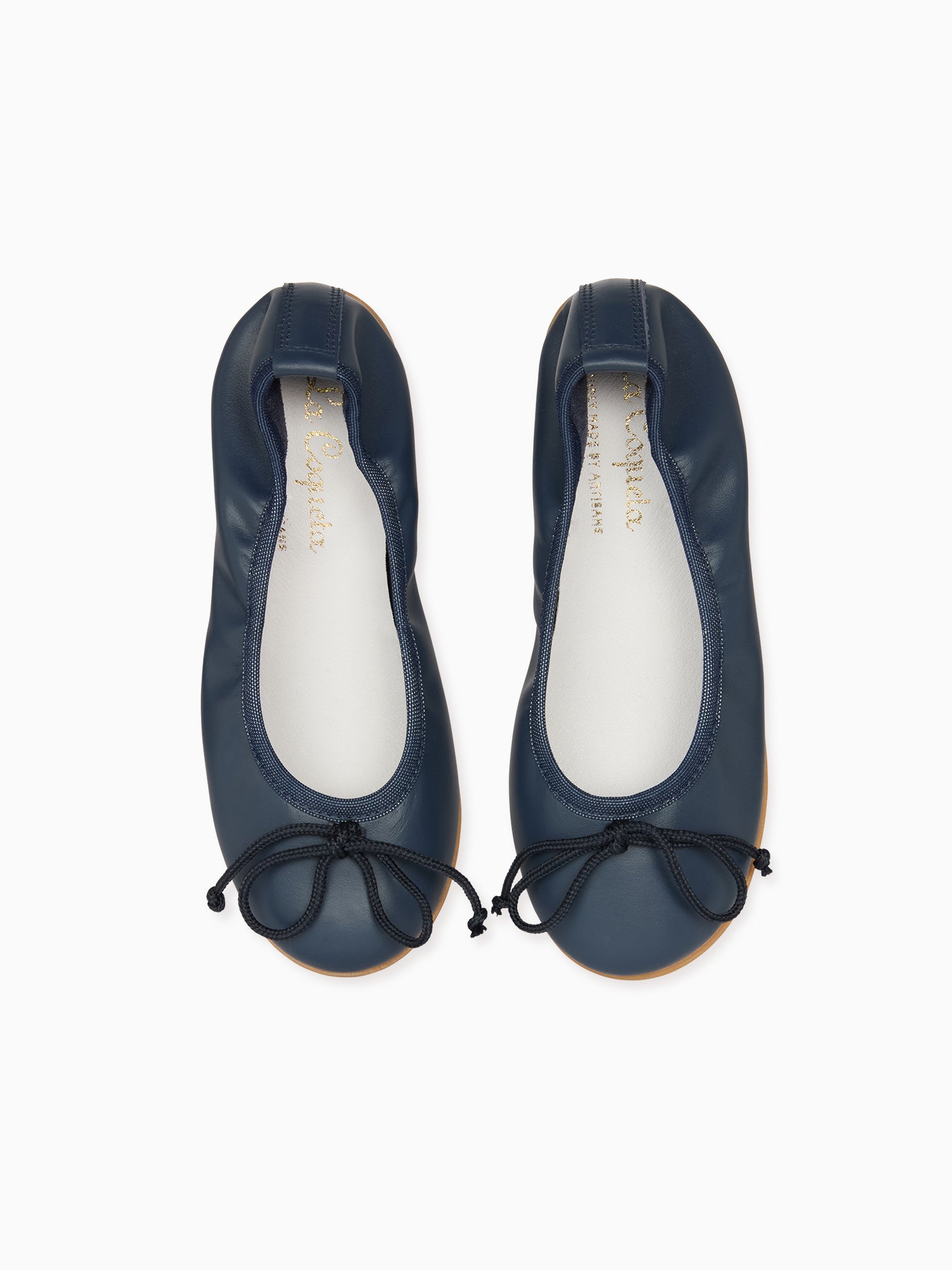 Navy Leather Girl Bow Ballerina Shoes