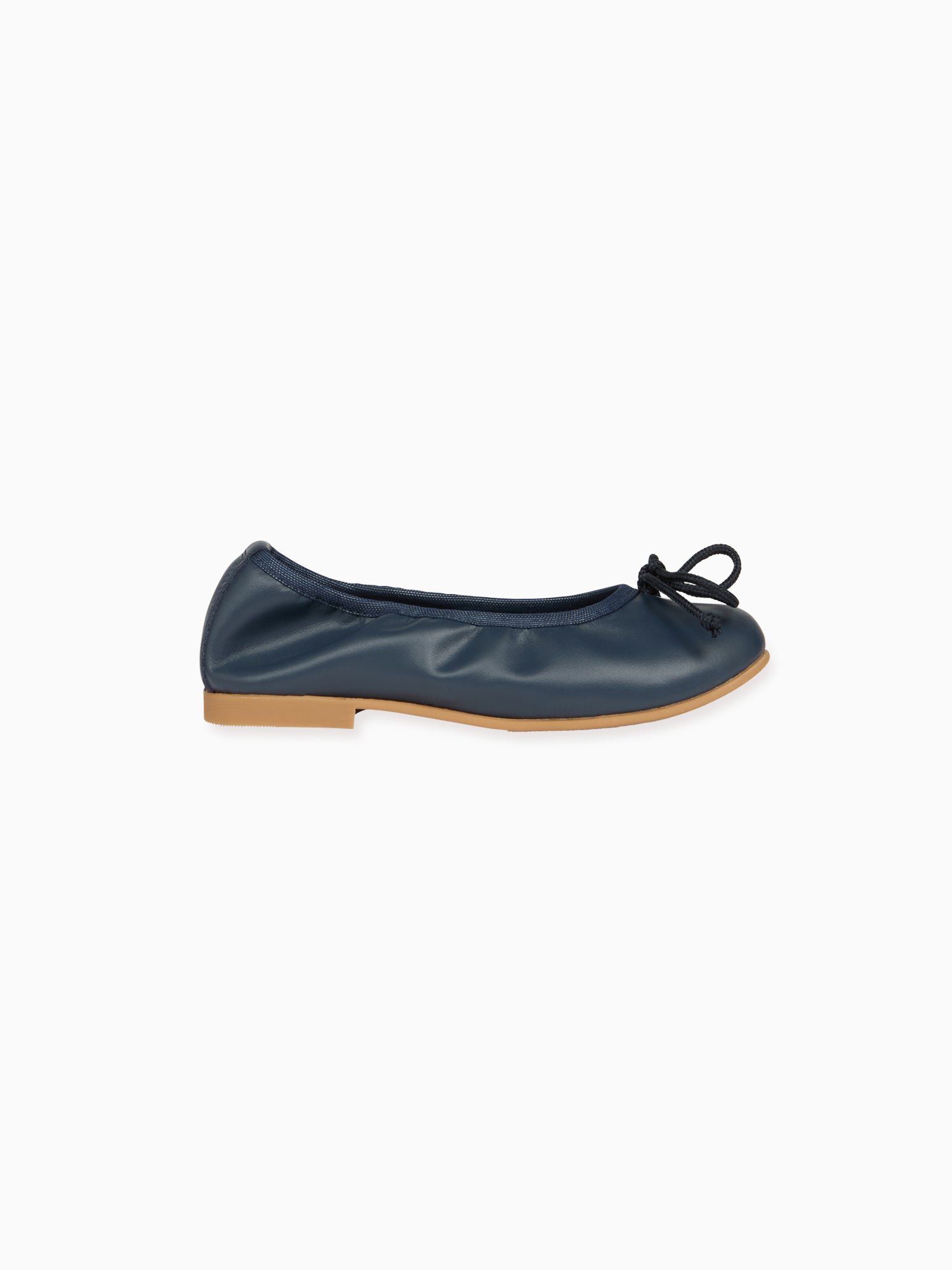 Navy Leather Girl Bow Ballerina Shoes