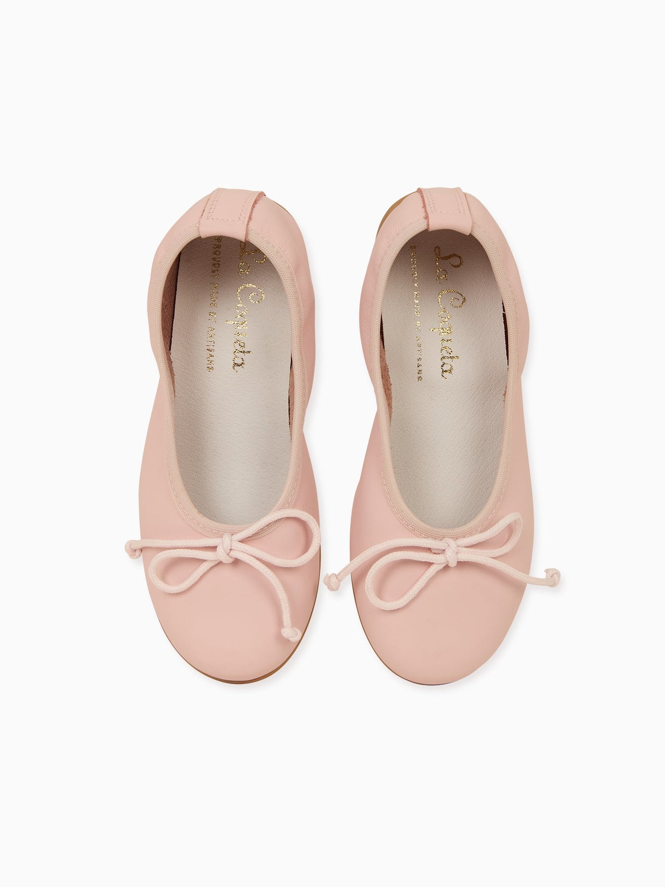 Pale Pink Leather Girl Bow Ballerina Shoes