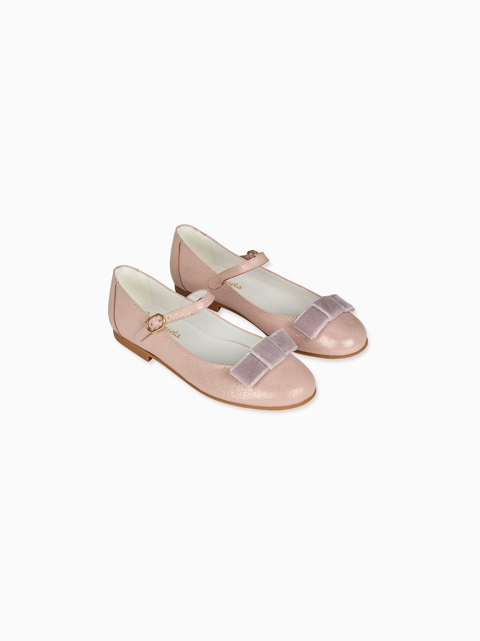 Dusty Pink Leather Girl Bow Mary Jane Shoes