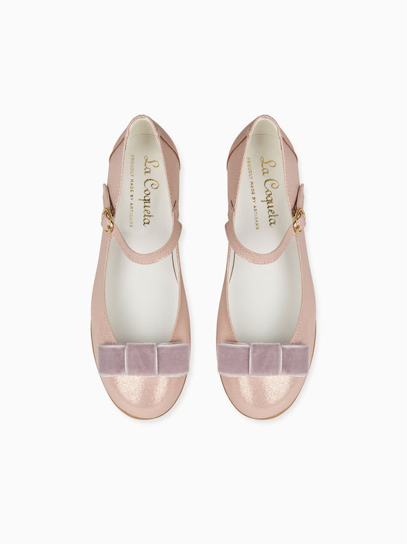 Dusty Pink Leather Girl Bow Mary Jane Shoes