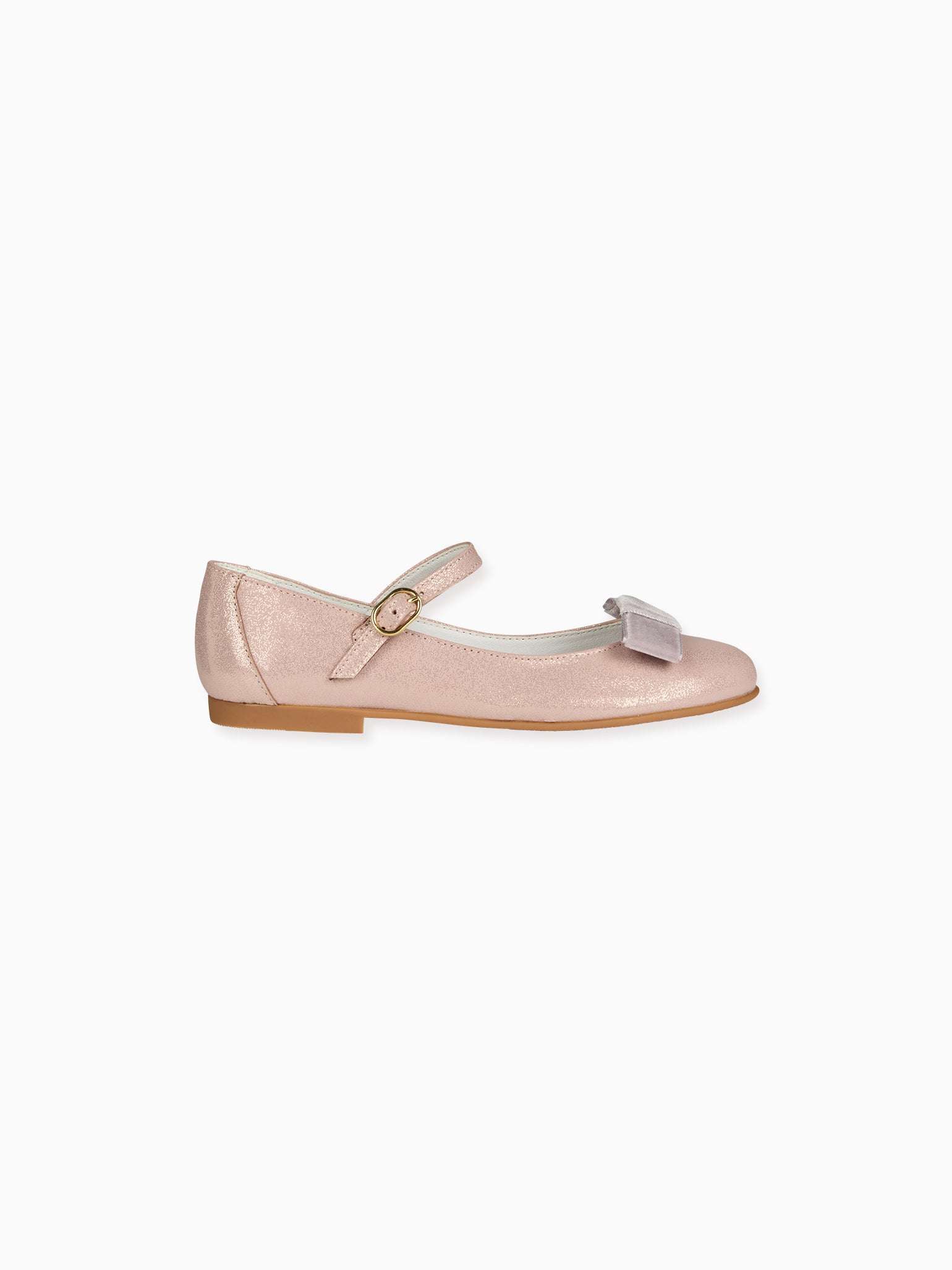 Dusty Pink Leather Girl Bow Mary Jane Shoes