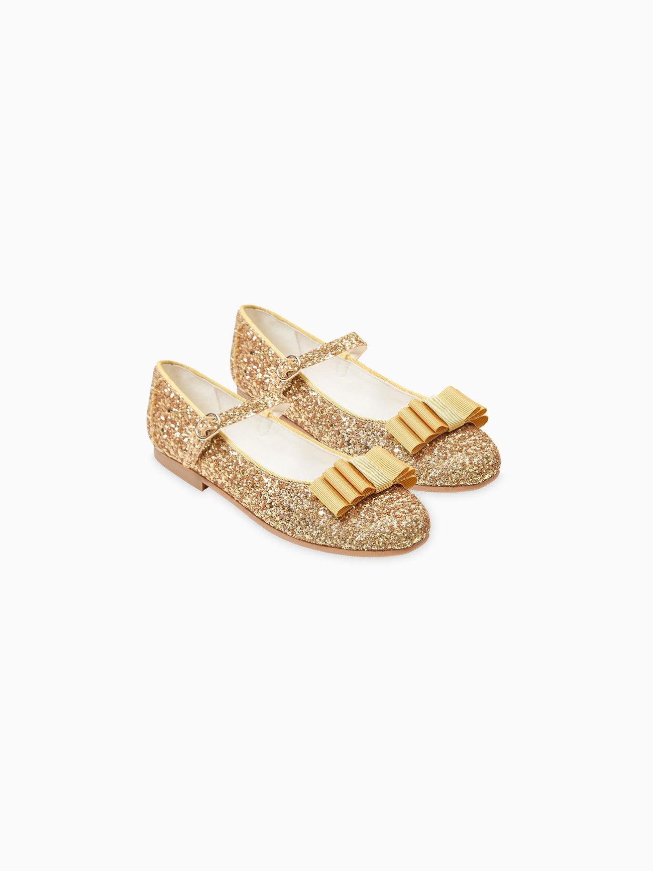 Glitter Gold Leather Girl Bow Mary Jane Shoes