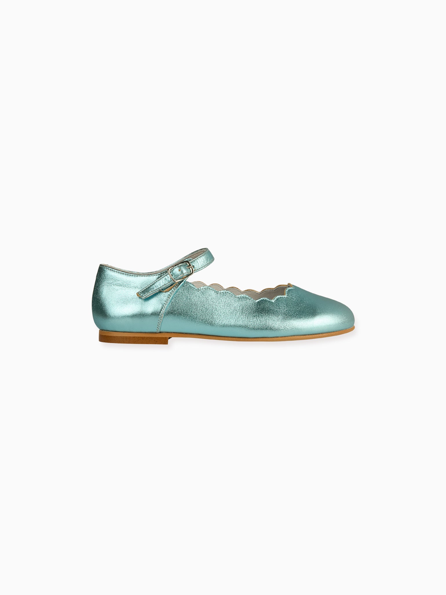 Metallic Blue Leather Girl Scallop Mary Jane Shoes