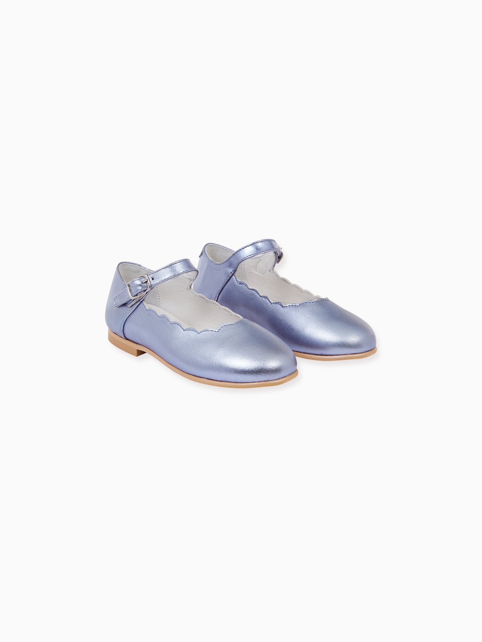 Metallic Lilac Leather Girl Scallop Mary Jane Shoes