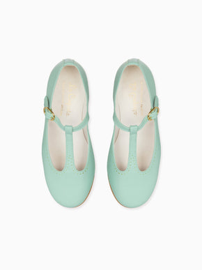 Pale Green Leather Girl T-Bar Shoes