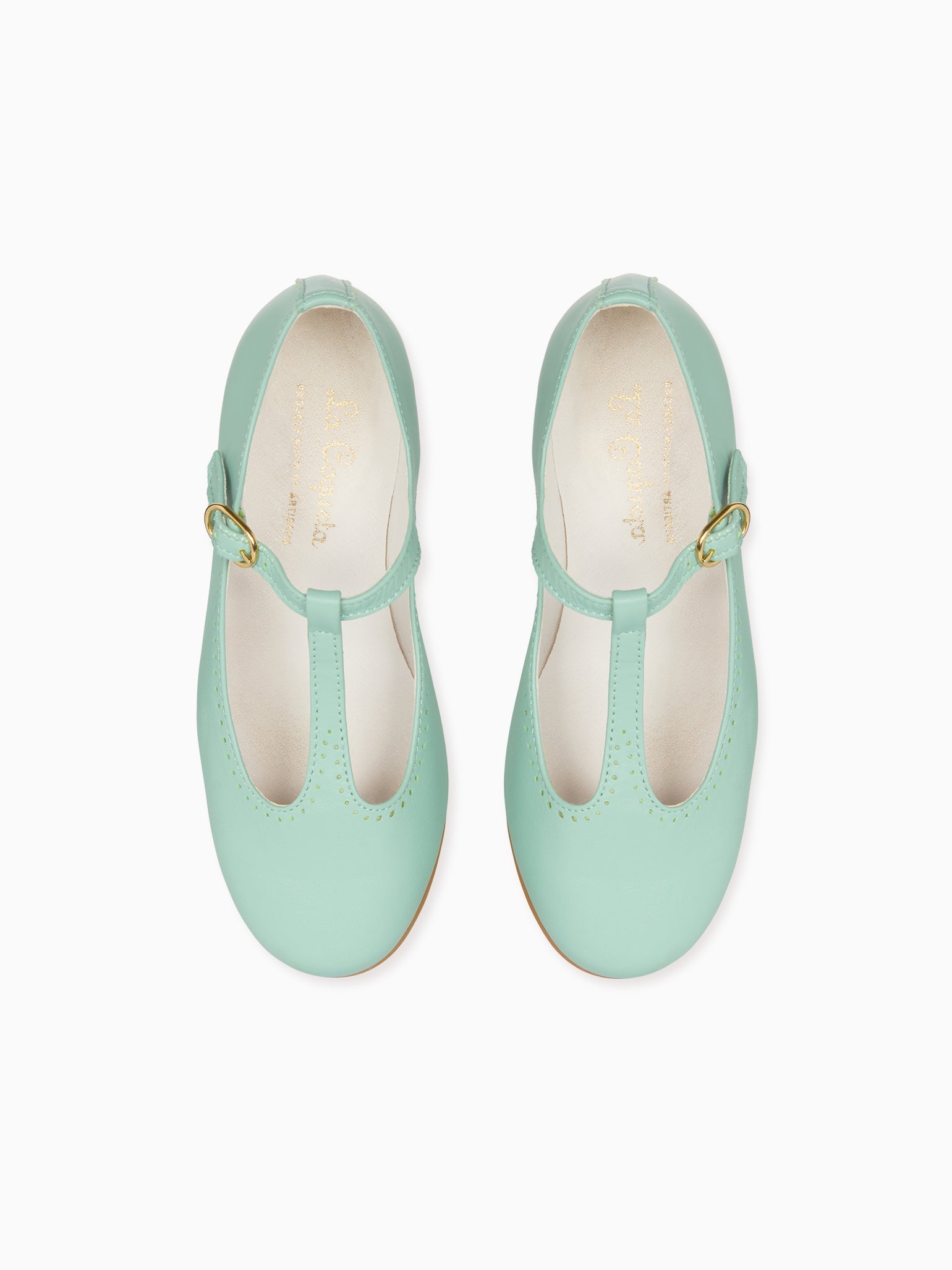 Pale Green Leather Girl T-Bar Shoes