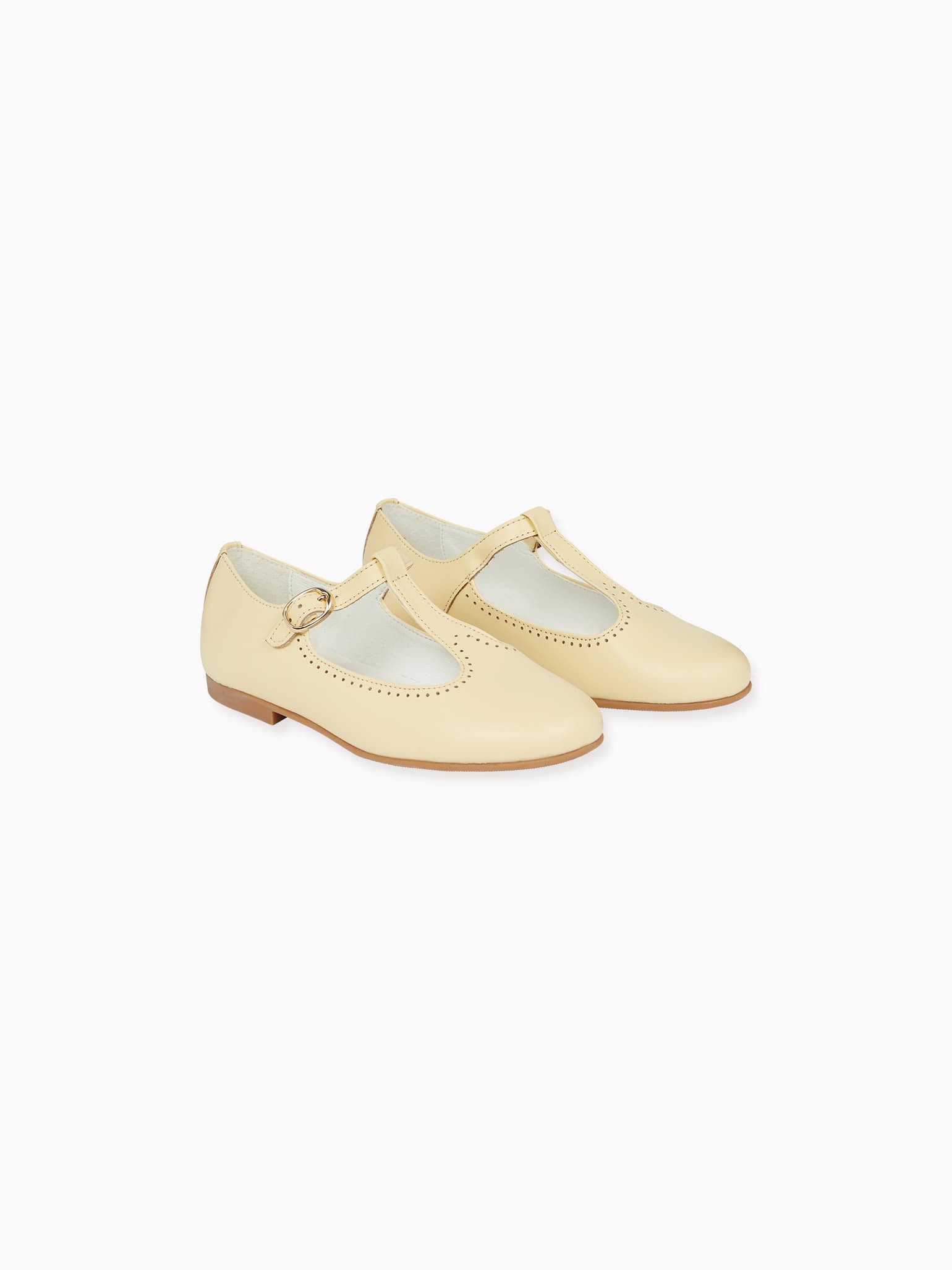 Pale Yellow Leather Girl T-Bar Shoes
