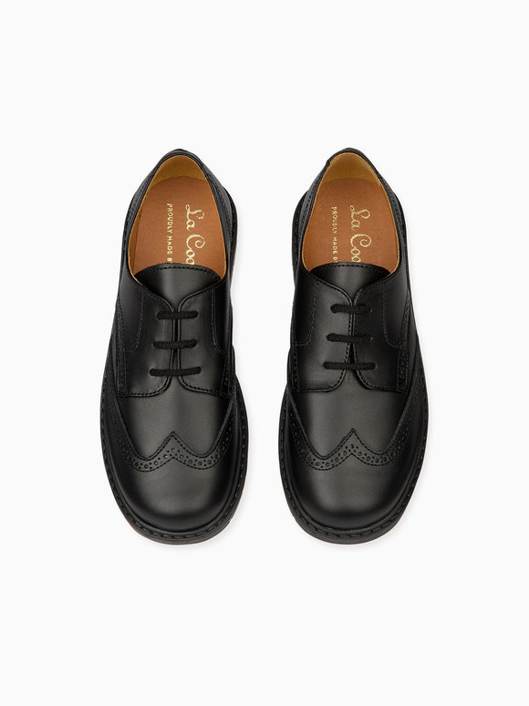 Black Leather Lace Up Kids School Shoes
