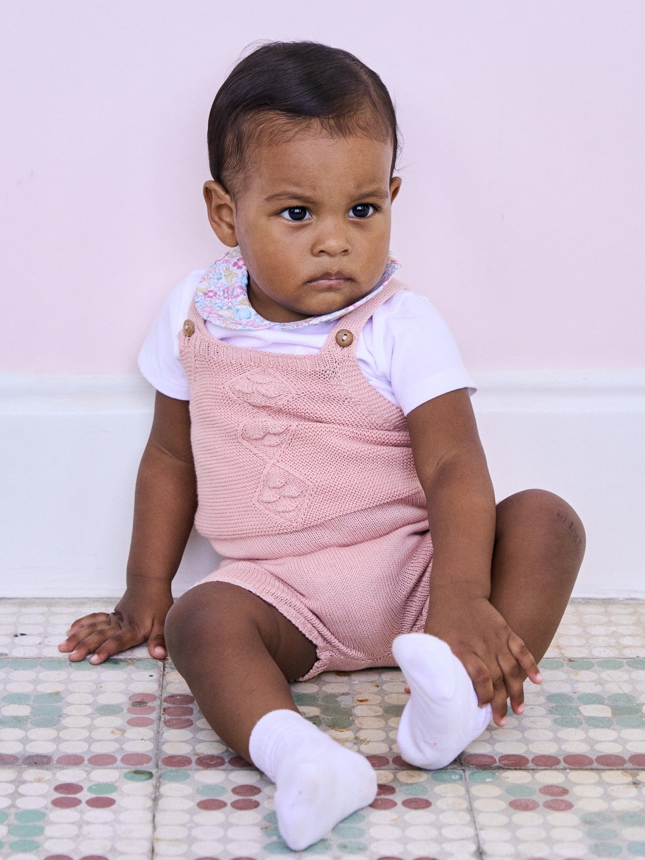 Dusty Pink Macaria Cotton Baby Girl Knitted Dungarees