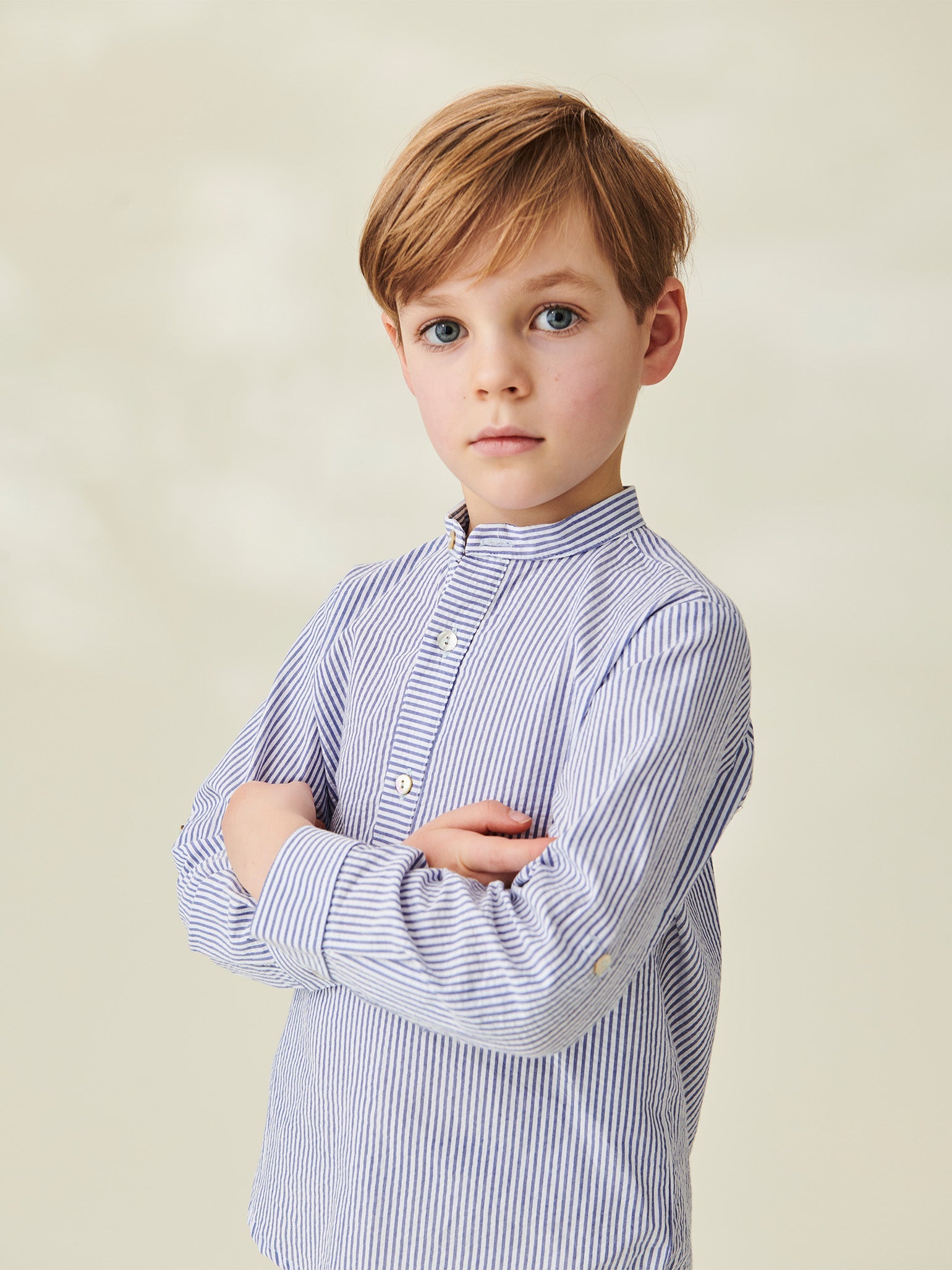 Light Blue Stripe Jazmin Linen Mix Boy Shirt