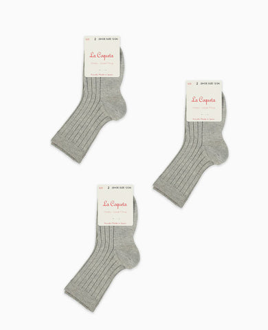 Light Grey Melange Ribbed Short Kids Socks Set