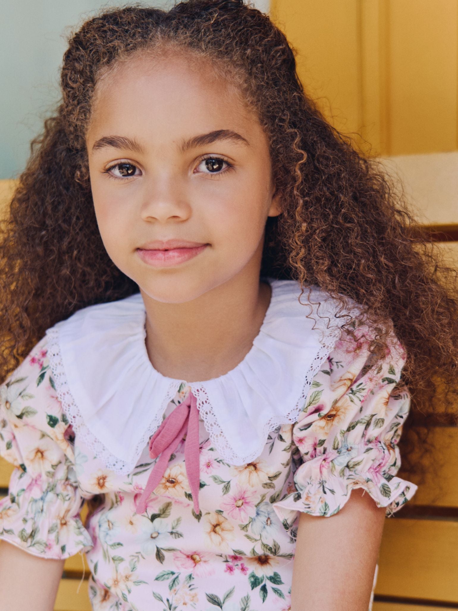 Light Pink Floral Izara Girl Drop Waist Dress