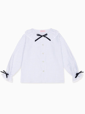 Blue Check Lila Long Sleeve Girl Shirt