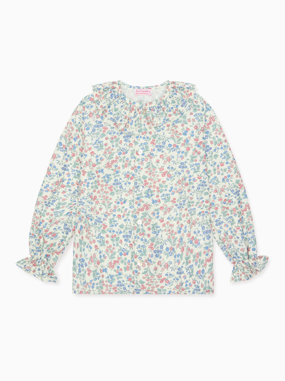 Cherry Floral Lila Long Sleeve Girl Shirt