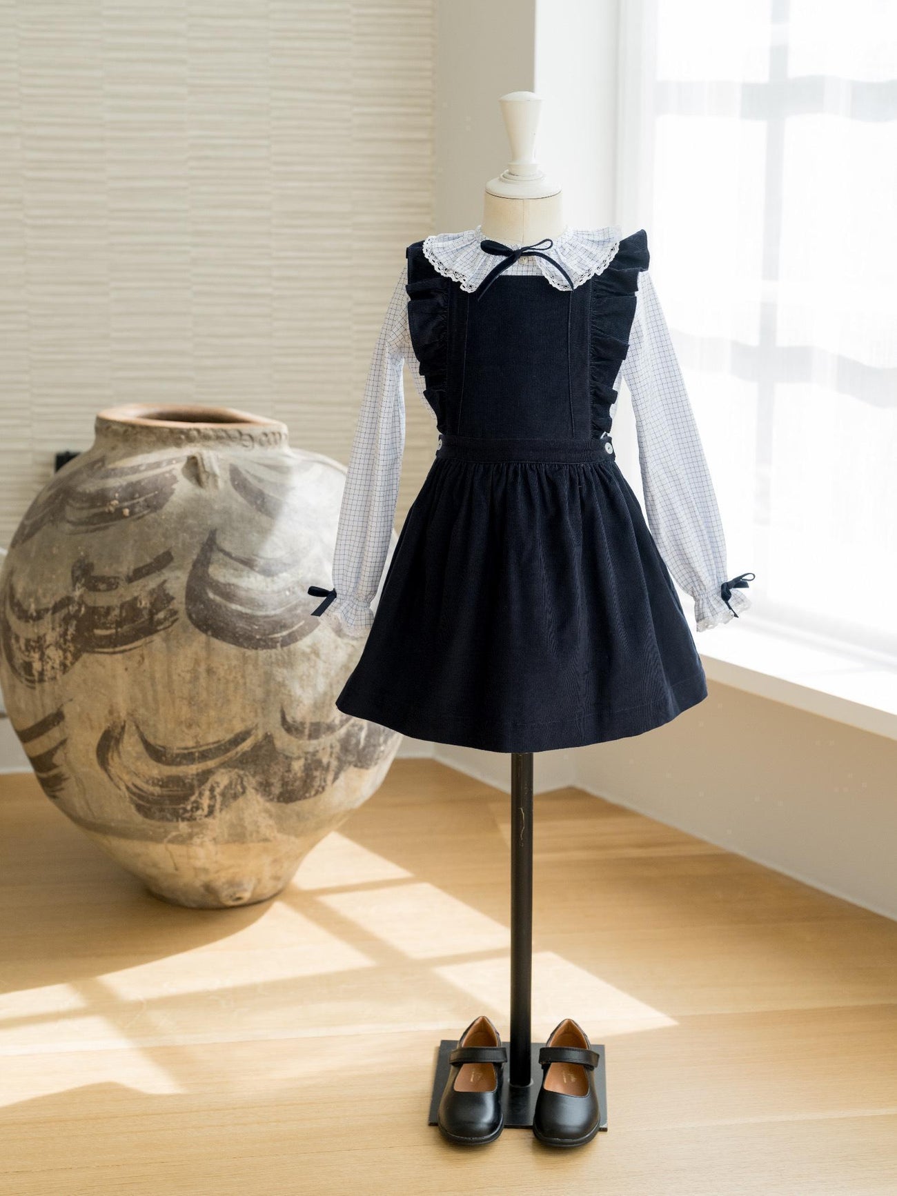 Navy Cora Corduroy Girl Pinafore Skirt