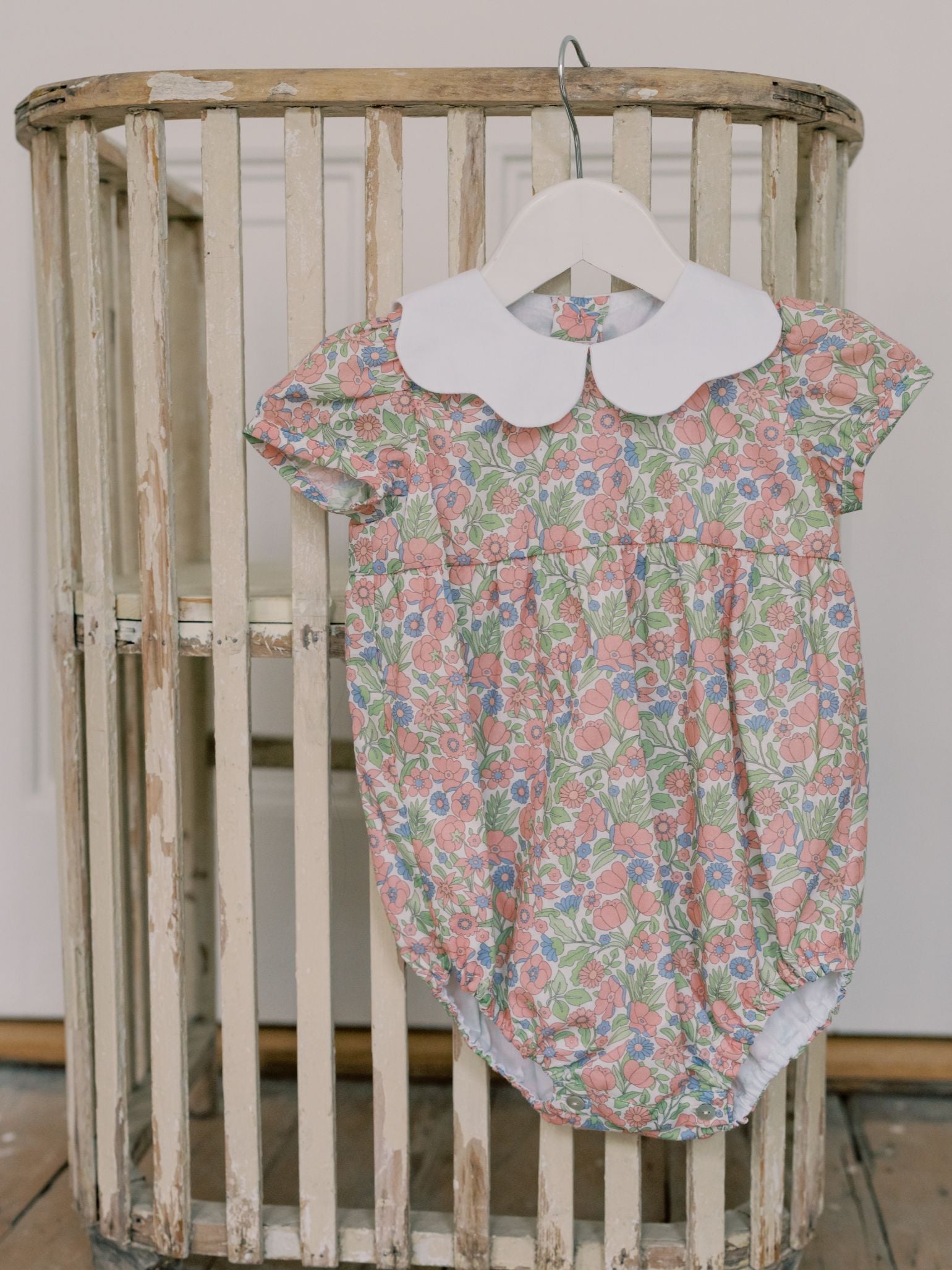 Coral Floral Lina Baby Girl Romper