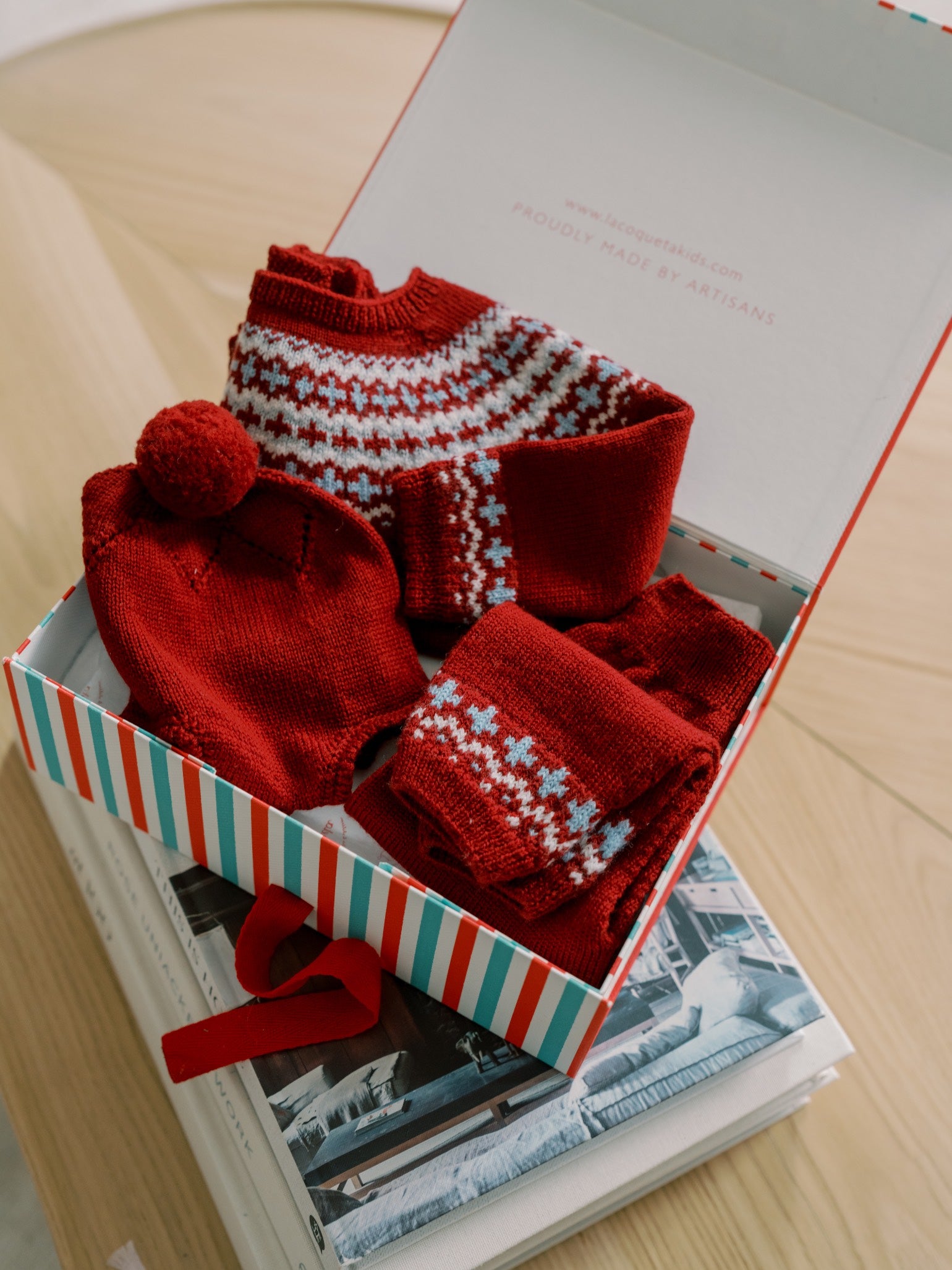 Burgundy Lyle Merino Fair Isle Baby Knitted Set
