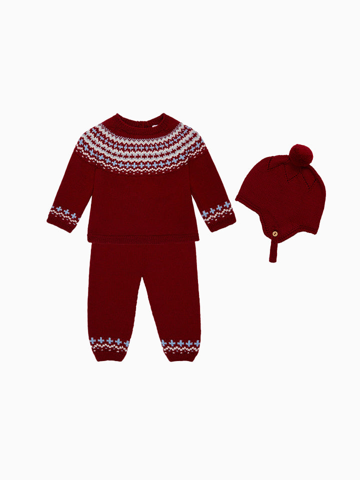 Burgundy Lyle Merino Fair Isle Baby Knitted Gift Box Set