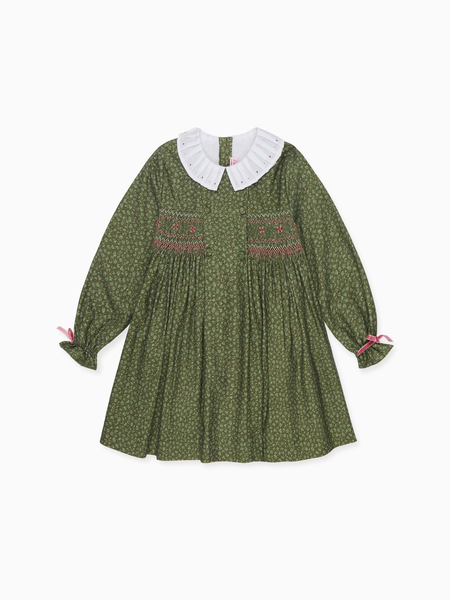 Green Floral Magdalena Girl Hand-Smocked Dress