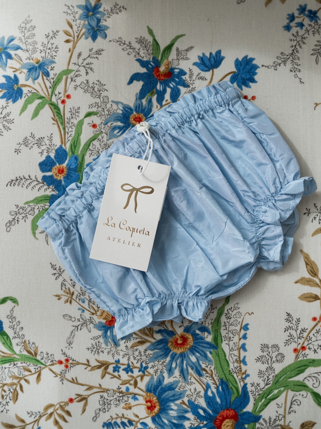 Light Blue Manon Silk Ceremony Baby Girl Bloomers