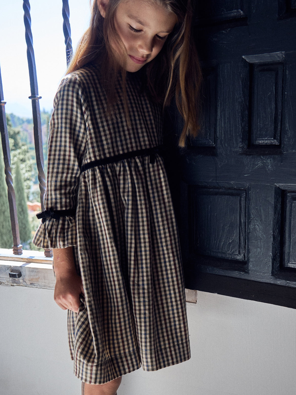 Burgundy Check Marta Girl Dress