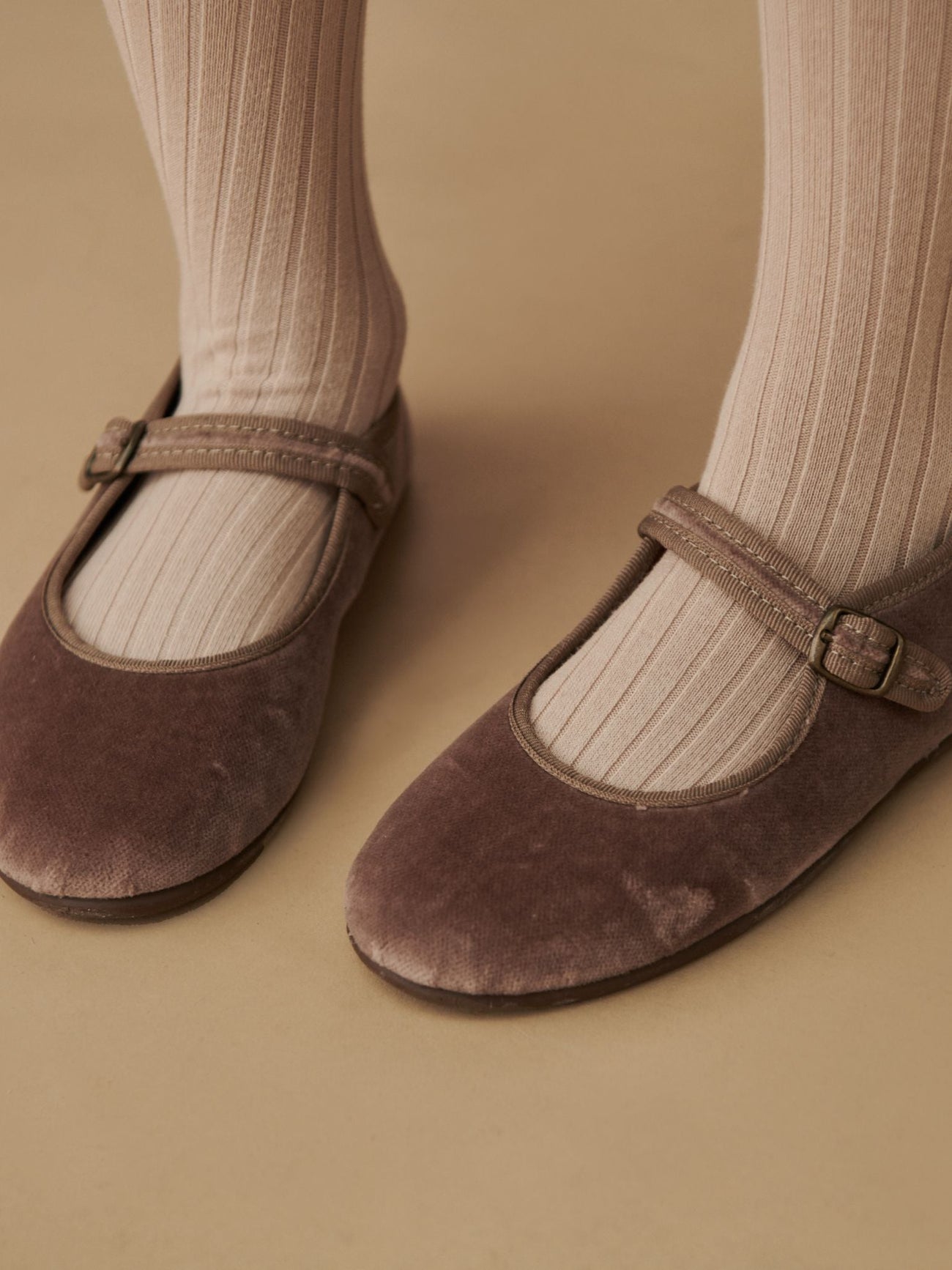 Taupe Velvet Girl Mary Jane Shoes