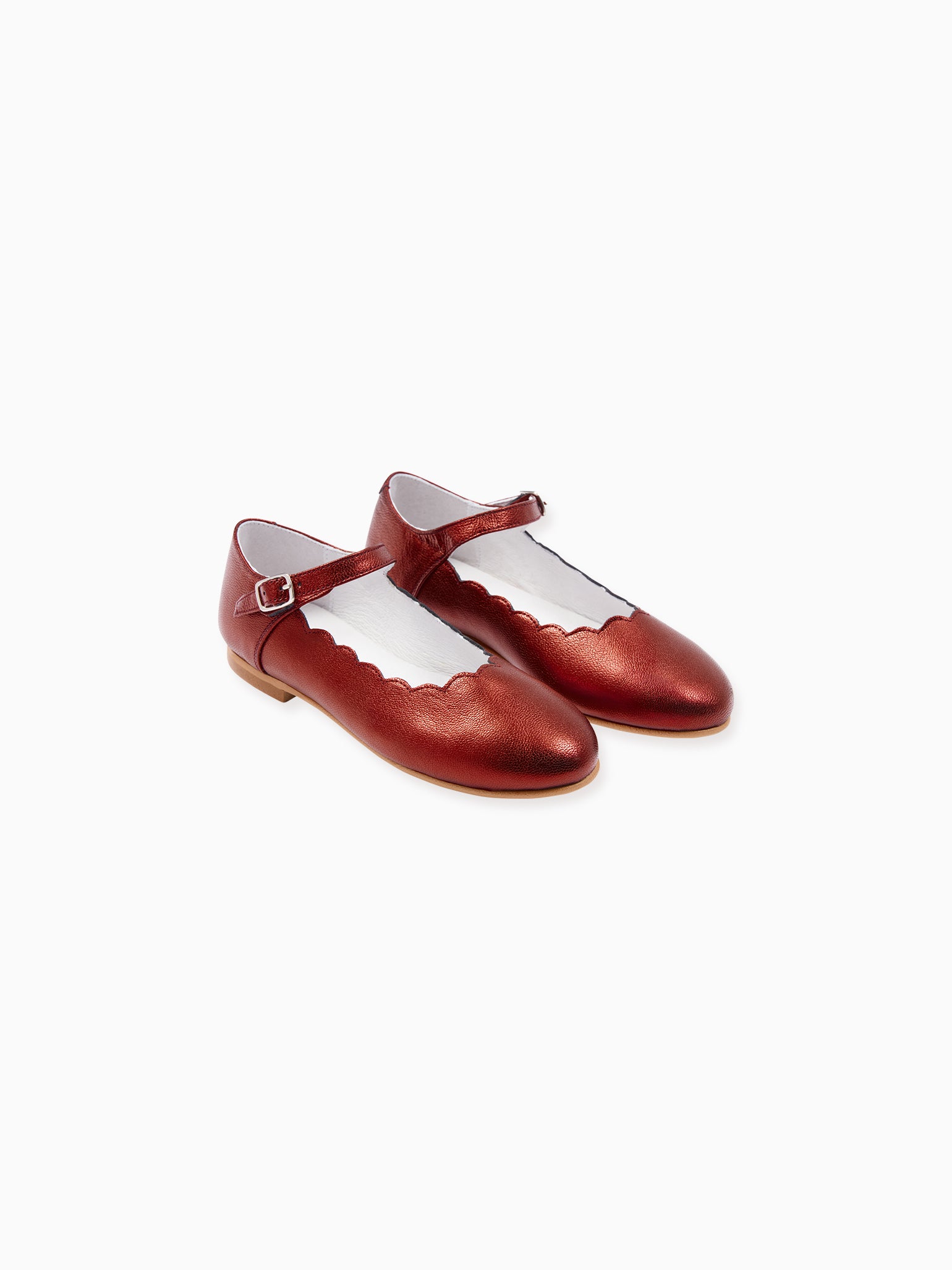 Red Metallic Leather Girl Scallop Mary Jane