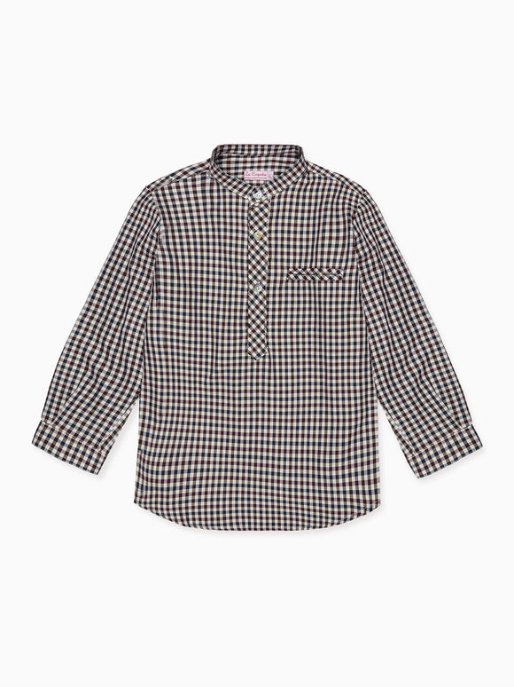 Burgundy Check Mateo Long Sleeve Boy Shirt