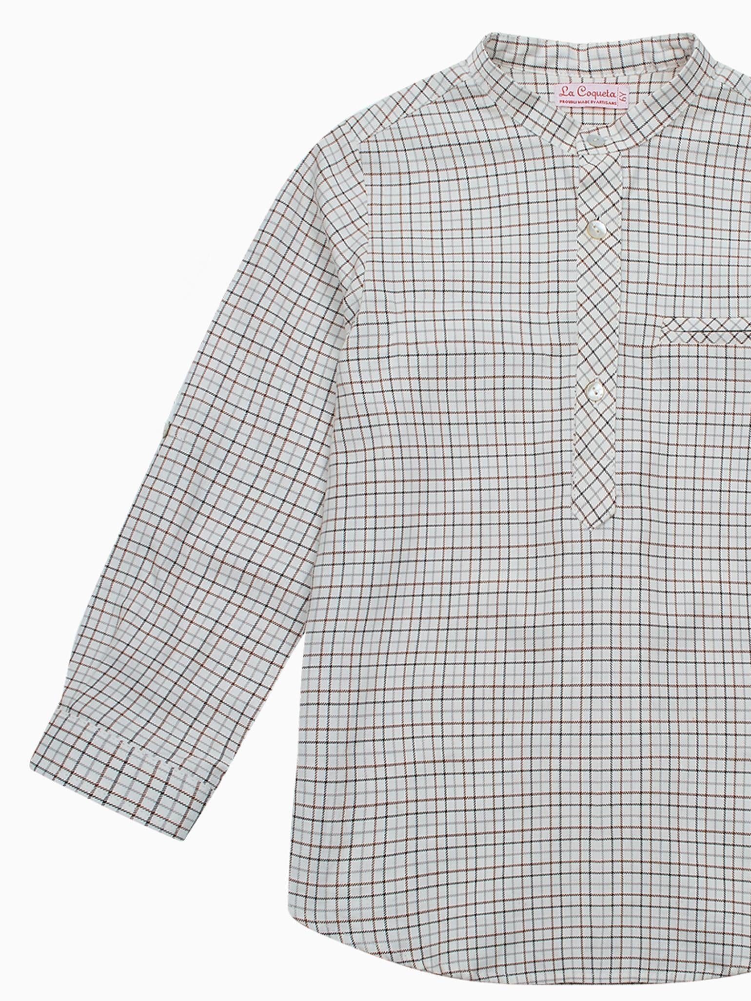 Caramel Check Mateo Long Sleeve Boy Shirt
