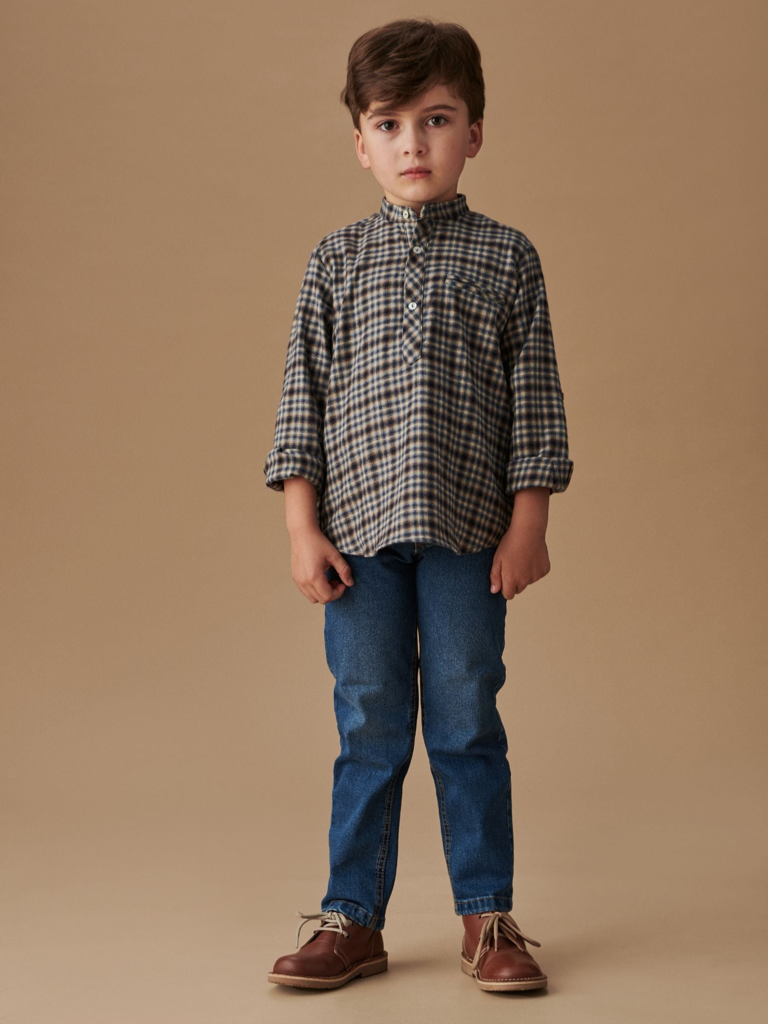 Navy Check Mateo Long Sleeve Boy Shirt