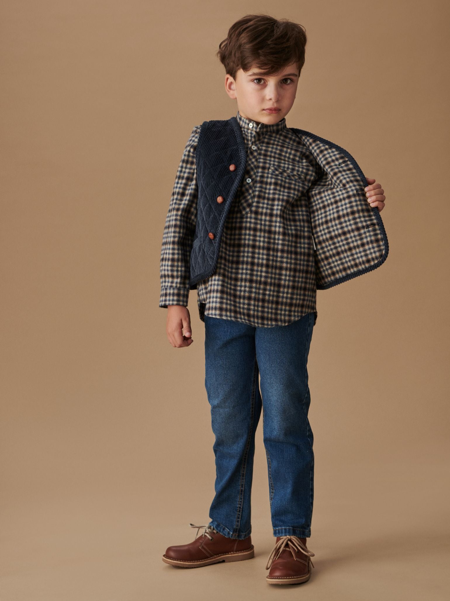 Navy Check Mateo Long Sleeve Boy Shirt