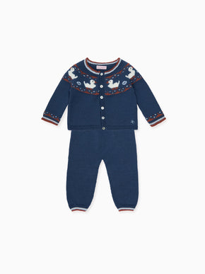 Soft Denim Melange Mavi Merino Duck Baby Knitted Set