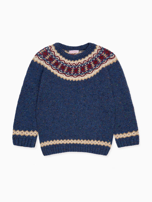 Dark Blue Merino Fair Isle Kids Jumper