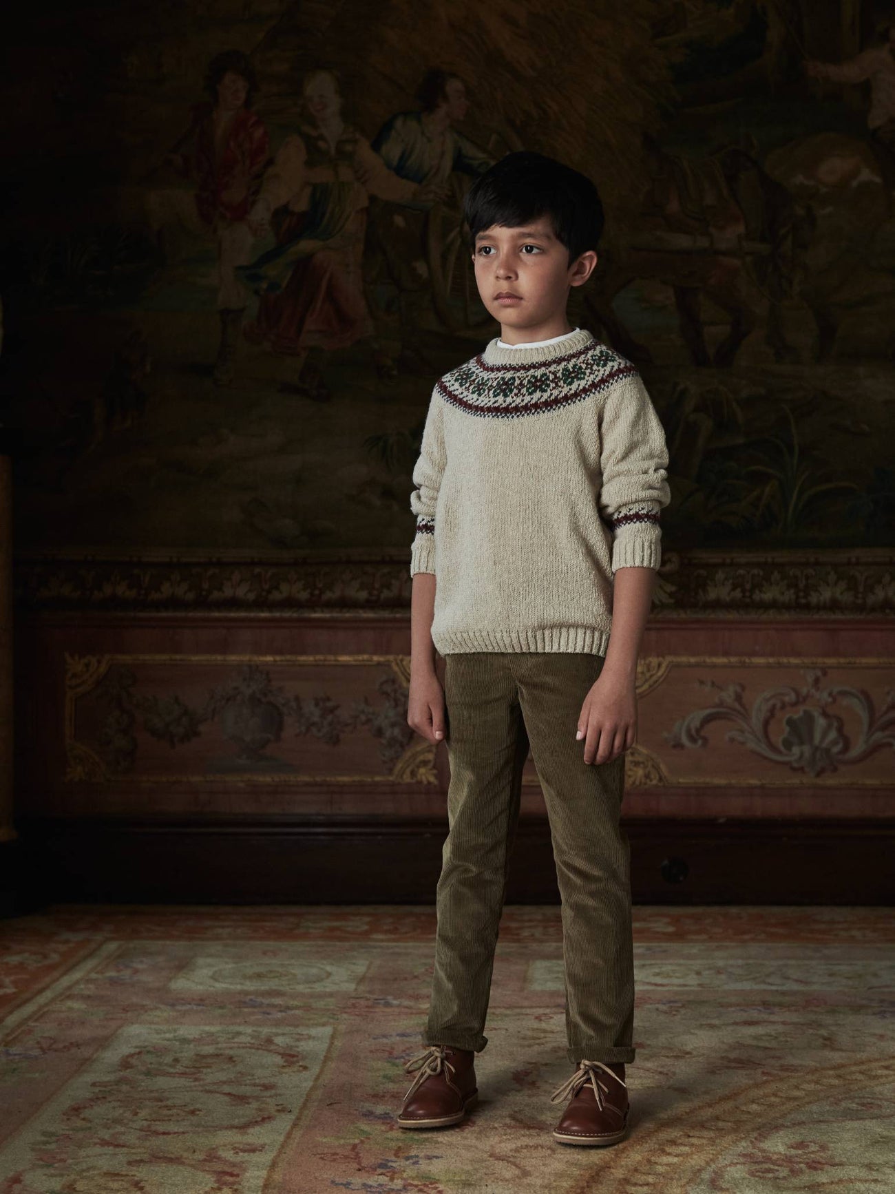 Fair Isle Kids Jumper, Reinaldo Boy Trousers & Desert Boots Outfit Bundle