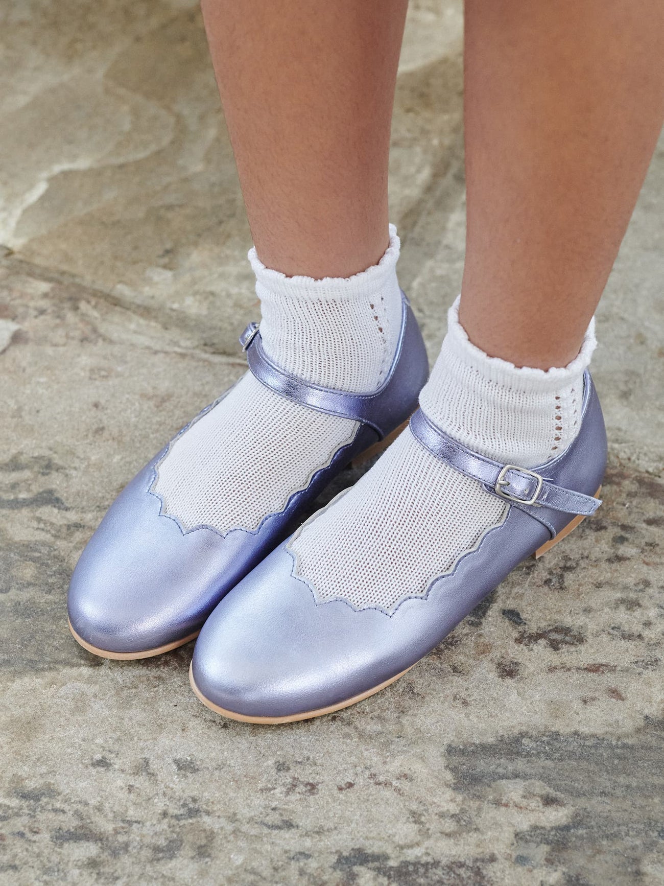 Metallic Lilac Leather Girl Scallop Mary Jane Shoes