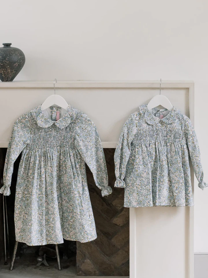 Blue Floral Sabrina Baby Girl Smock Set