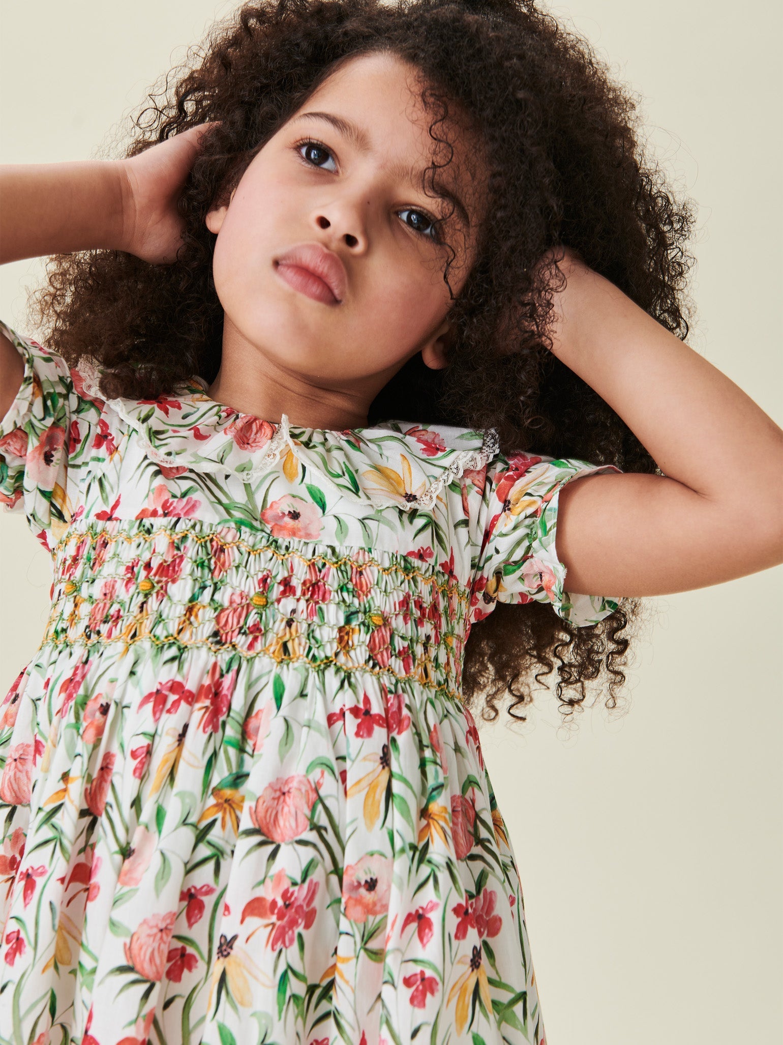 Coral Floral Milla Girl Hand-Smocked Dress